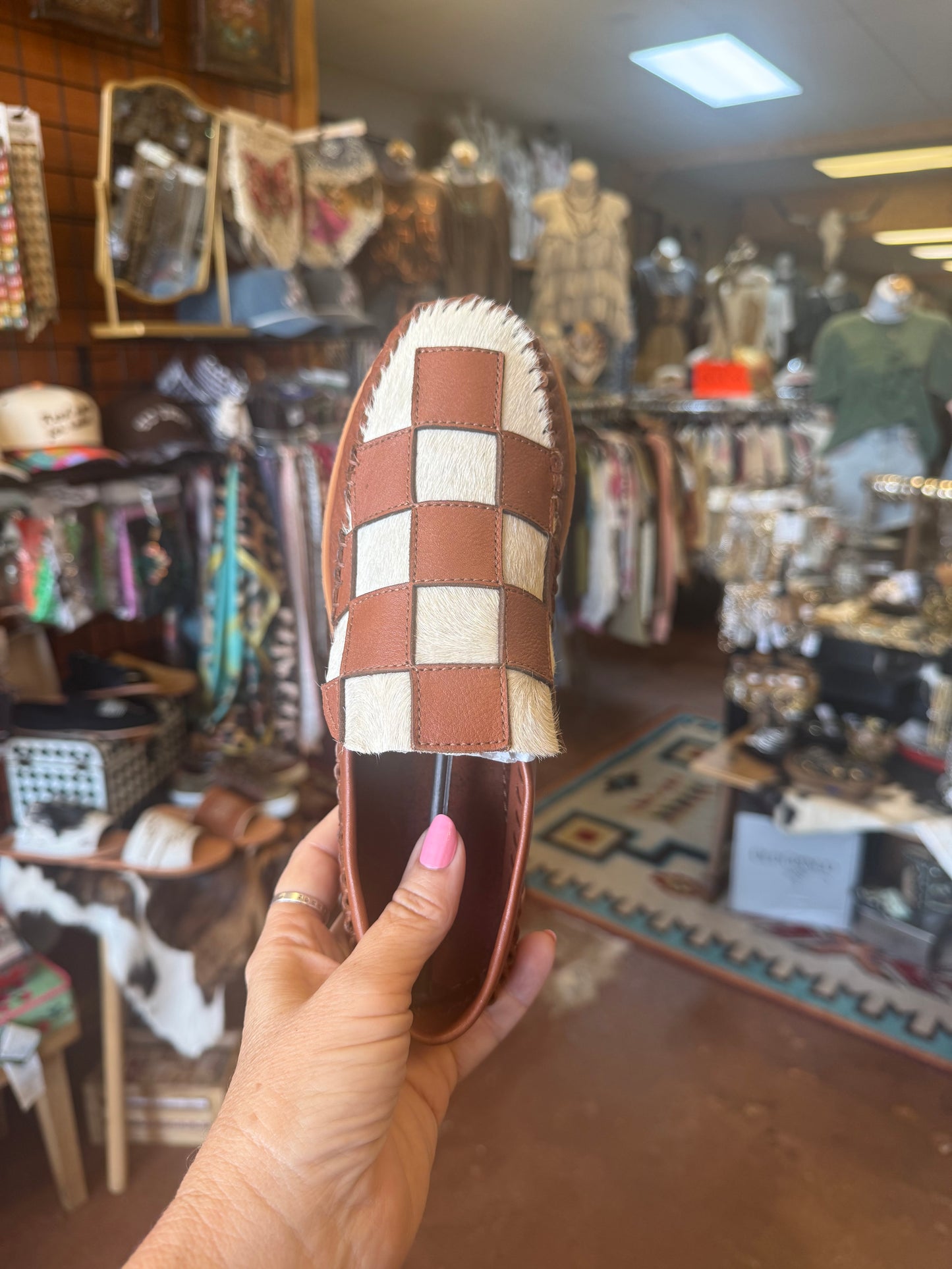 Hair On Hide Checkered Western Loafers / Moccasins
