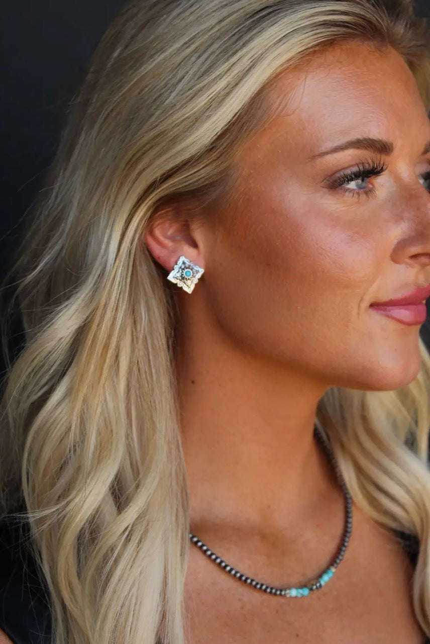 Square Concho Stud Earrings