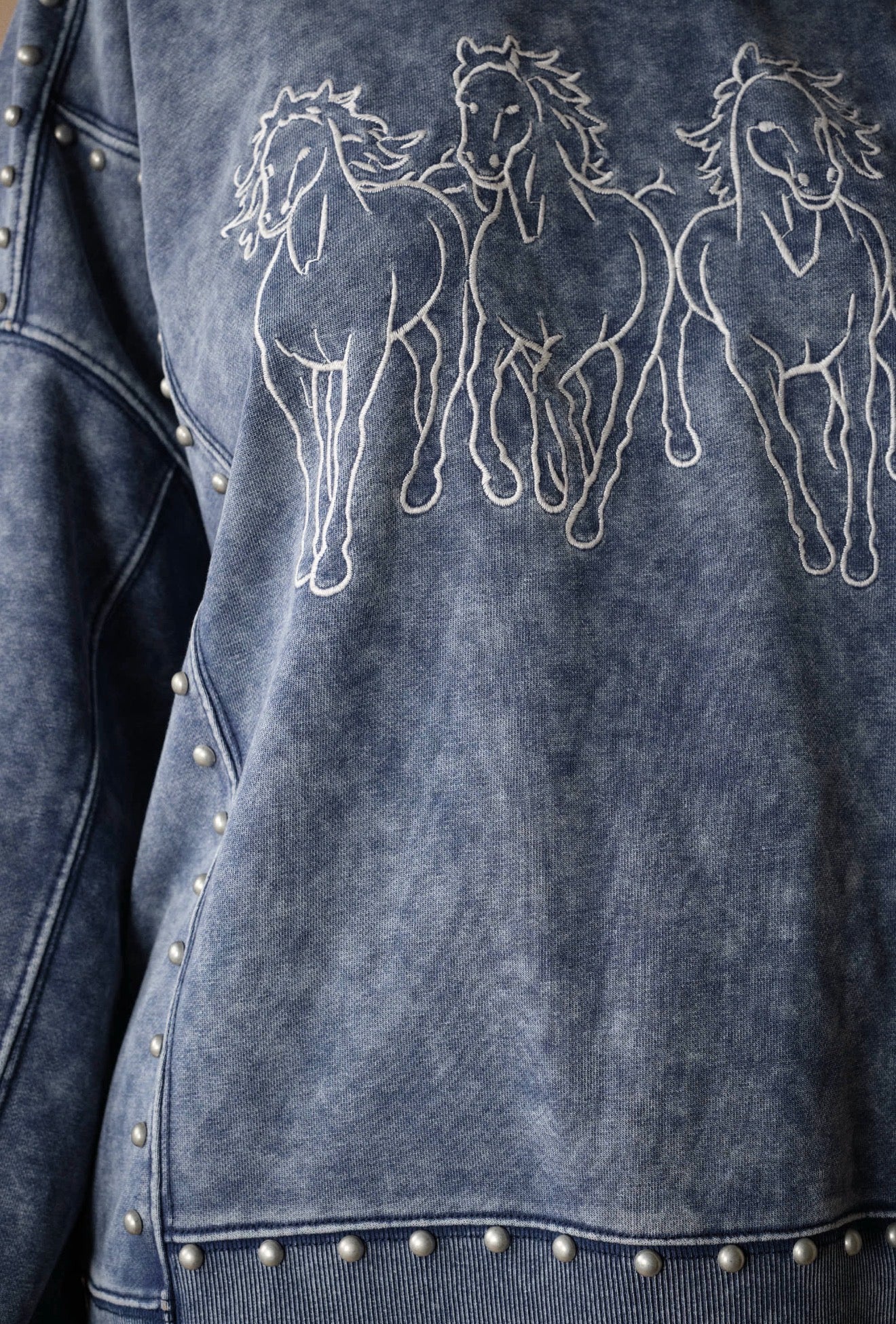 Horse Embroidery Stud Sweatshirt
