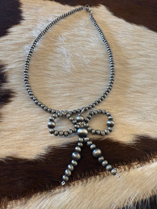 Silver Bell Bow Necklace