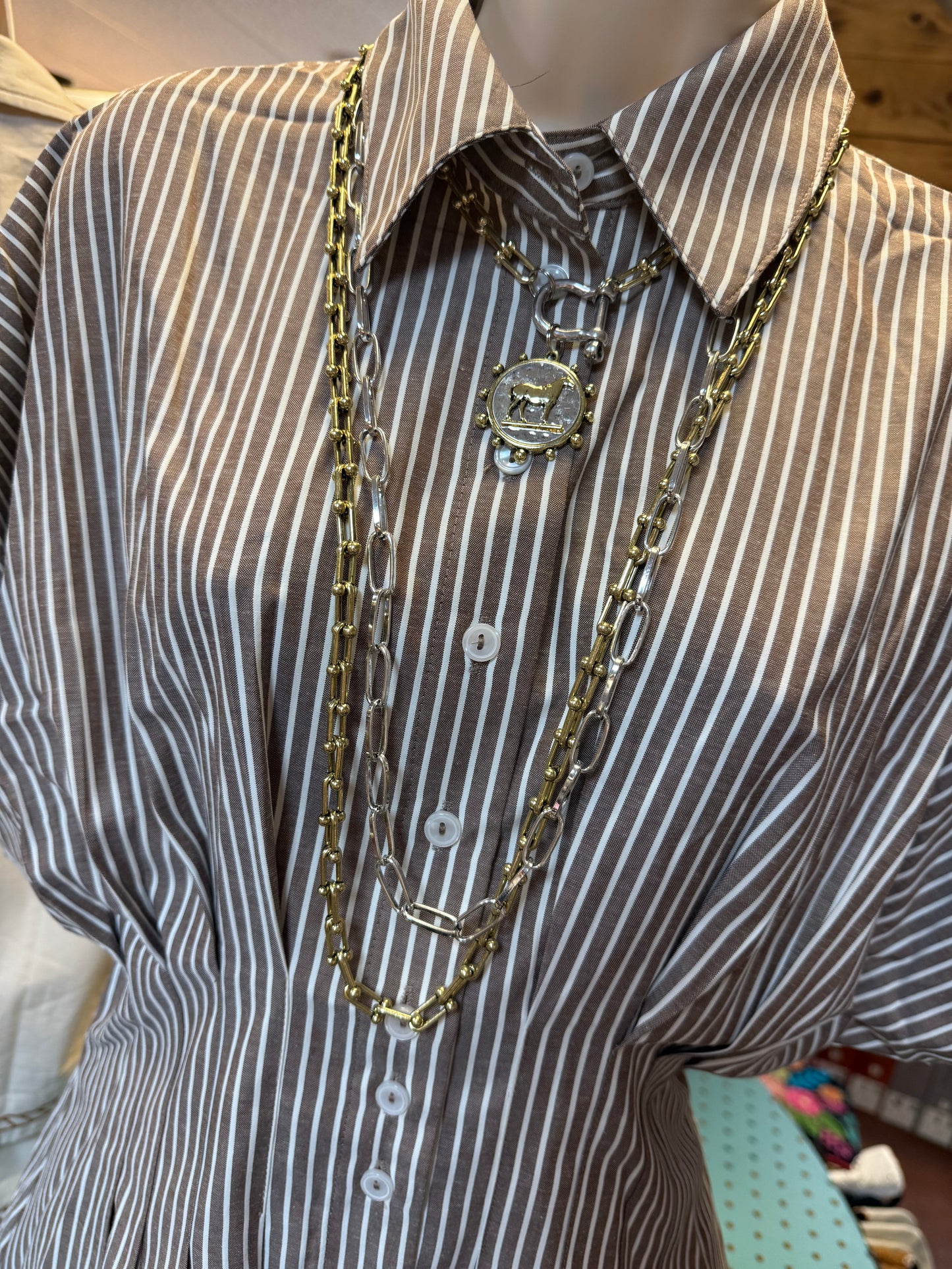 Striped Button Down Pleated Top