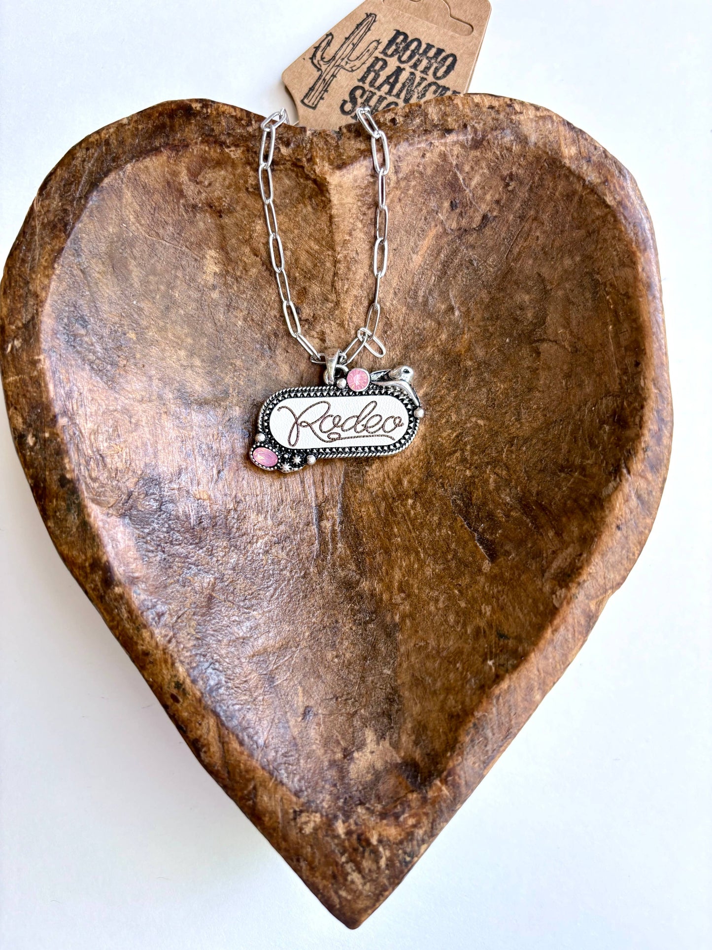 Western RODEO Print Stone Pendant Chain Necklace