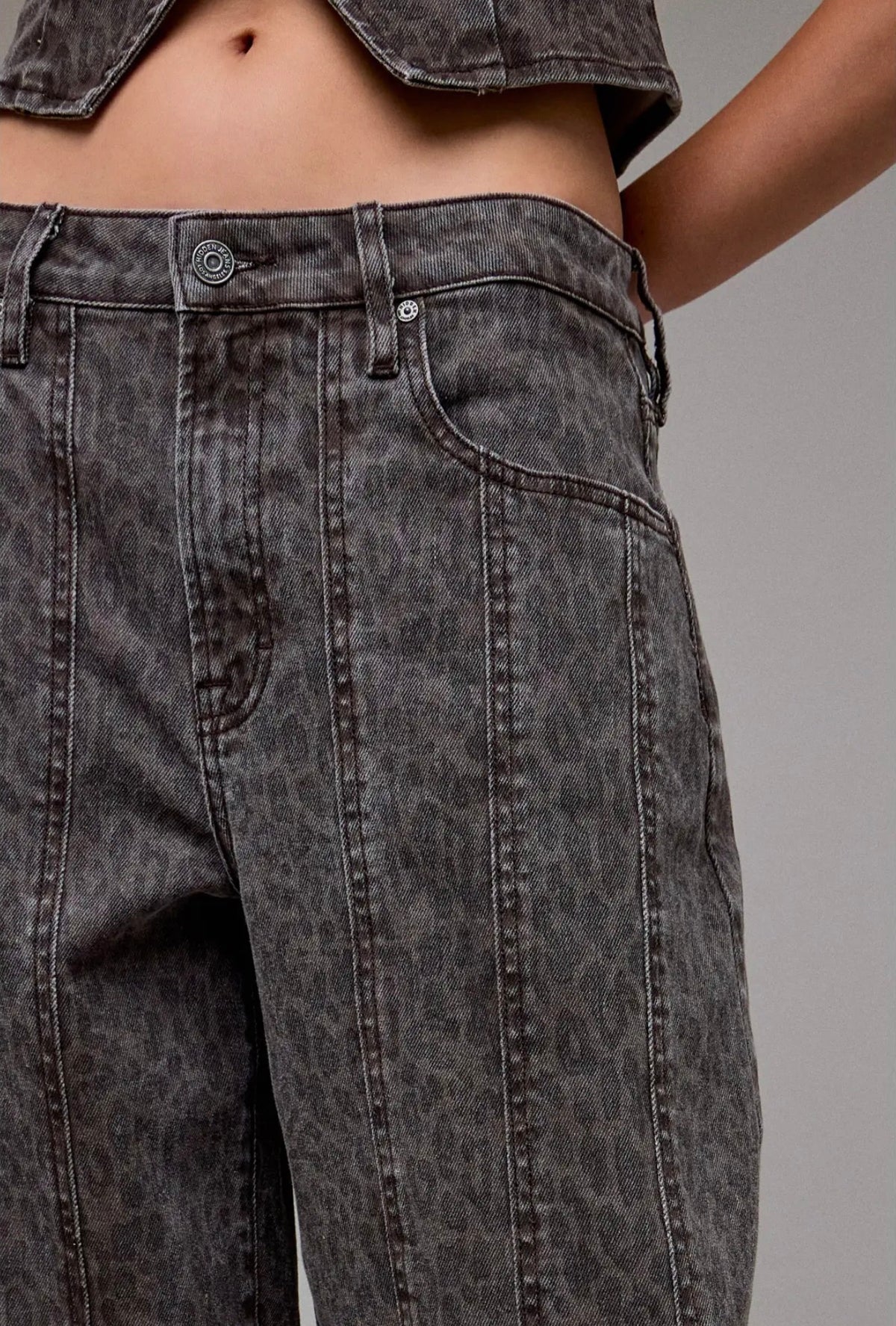 Brown cheetah seamed barrel jeans
