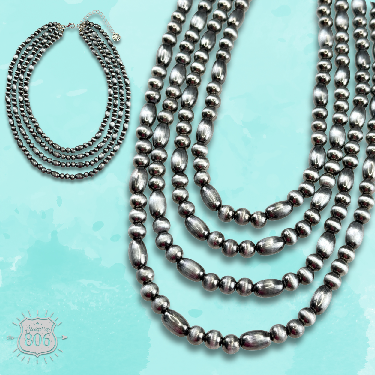 Western multi-layer silver bead necklace