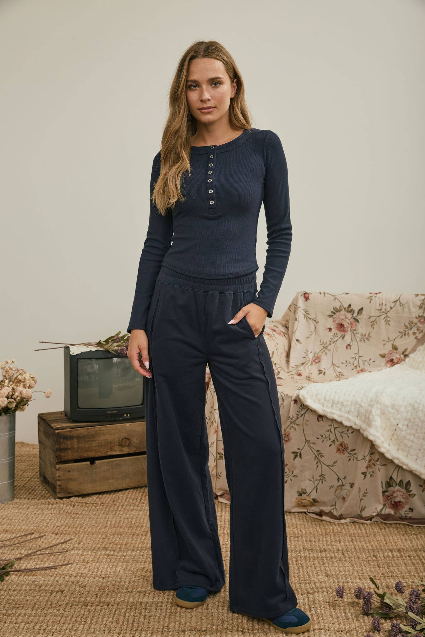 ELASTIC WAIST SIDE PANEL KNIT LOUNGE PANTS