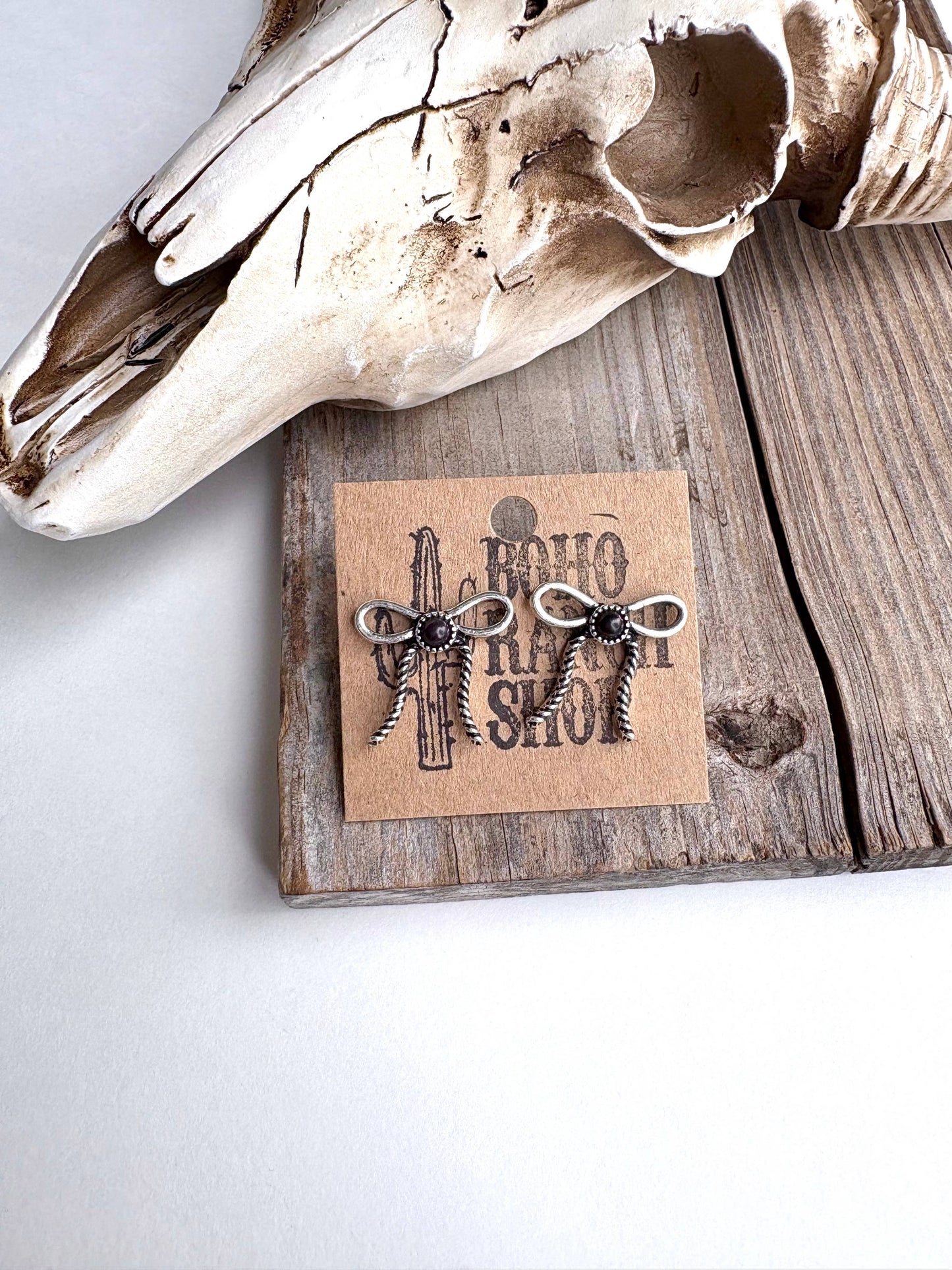 Western Coquette Bow Stone Stud Earrings