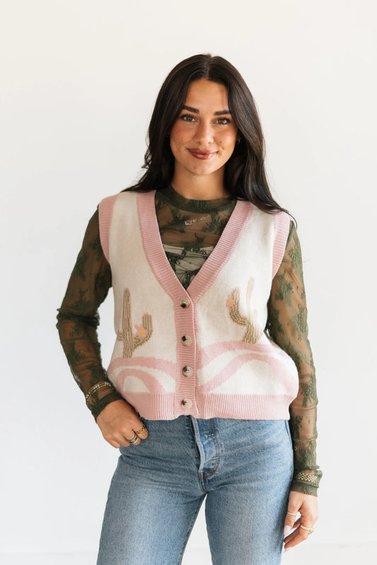 PINK CACTUS BUTTON VEST