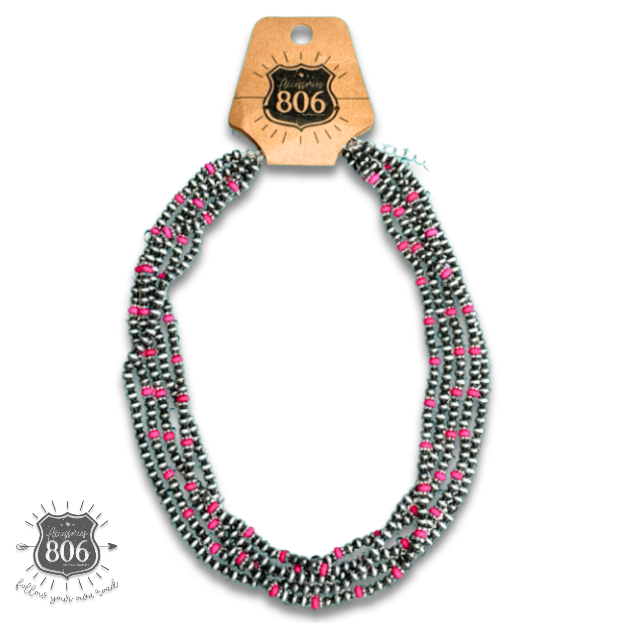 Burnished silver bead multi-strand necklace