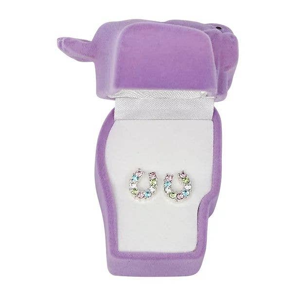 AWST Int'l Rhinestone Horseshoe Earrings  w/Horse Head Gift Box