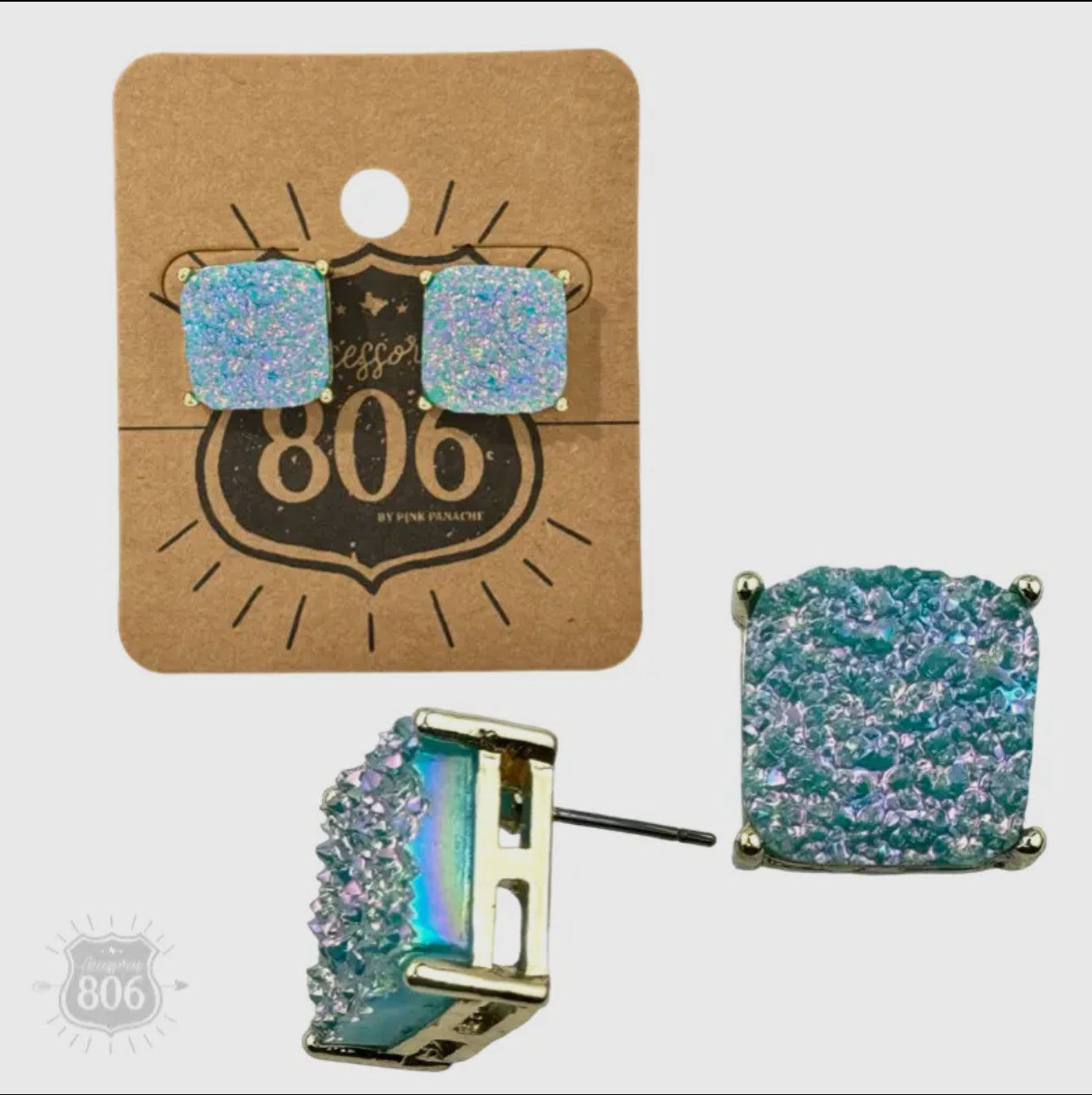 Square Iridescent Druzy Post Earring