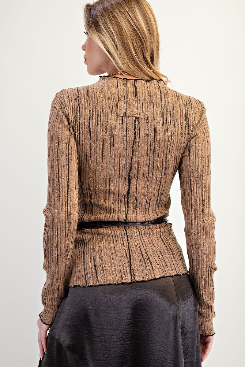 2 TONE NOVELTY RIB FITTED TOP