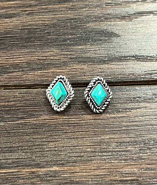 Diamond Turquoise Stud Earrings