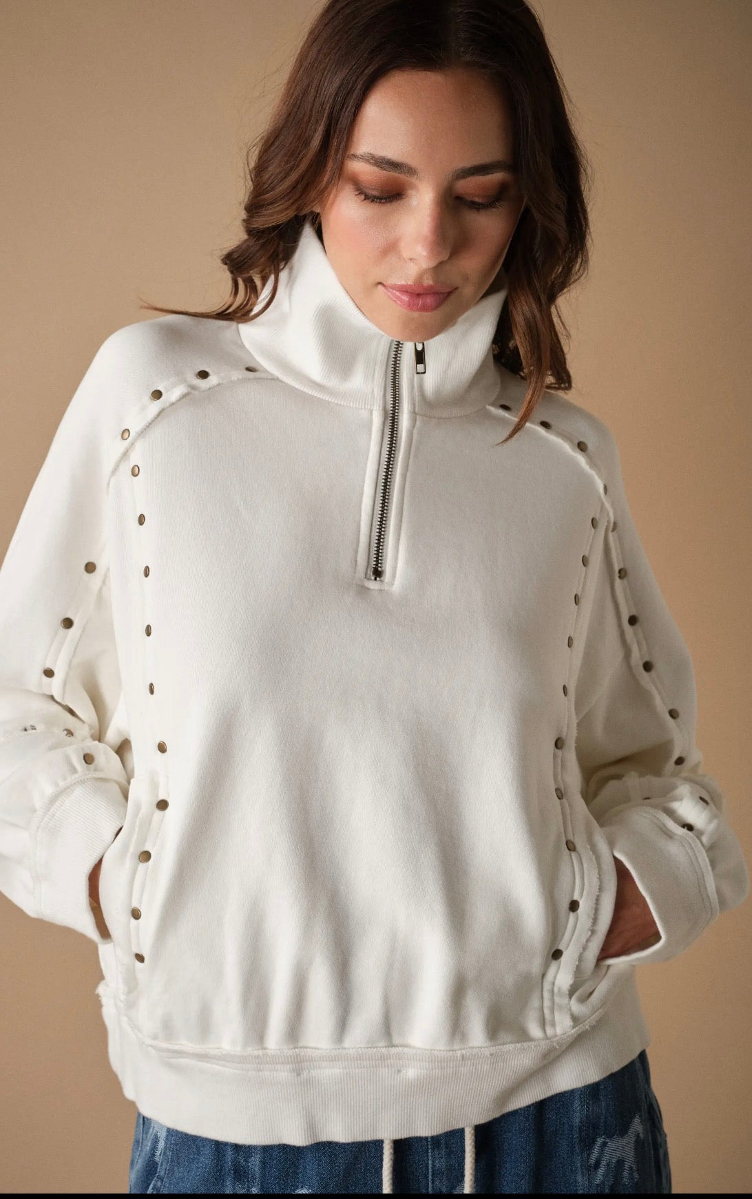 Studded Half-Zip Sweatshirt