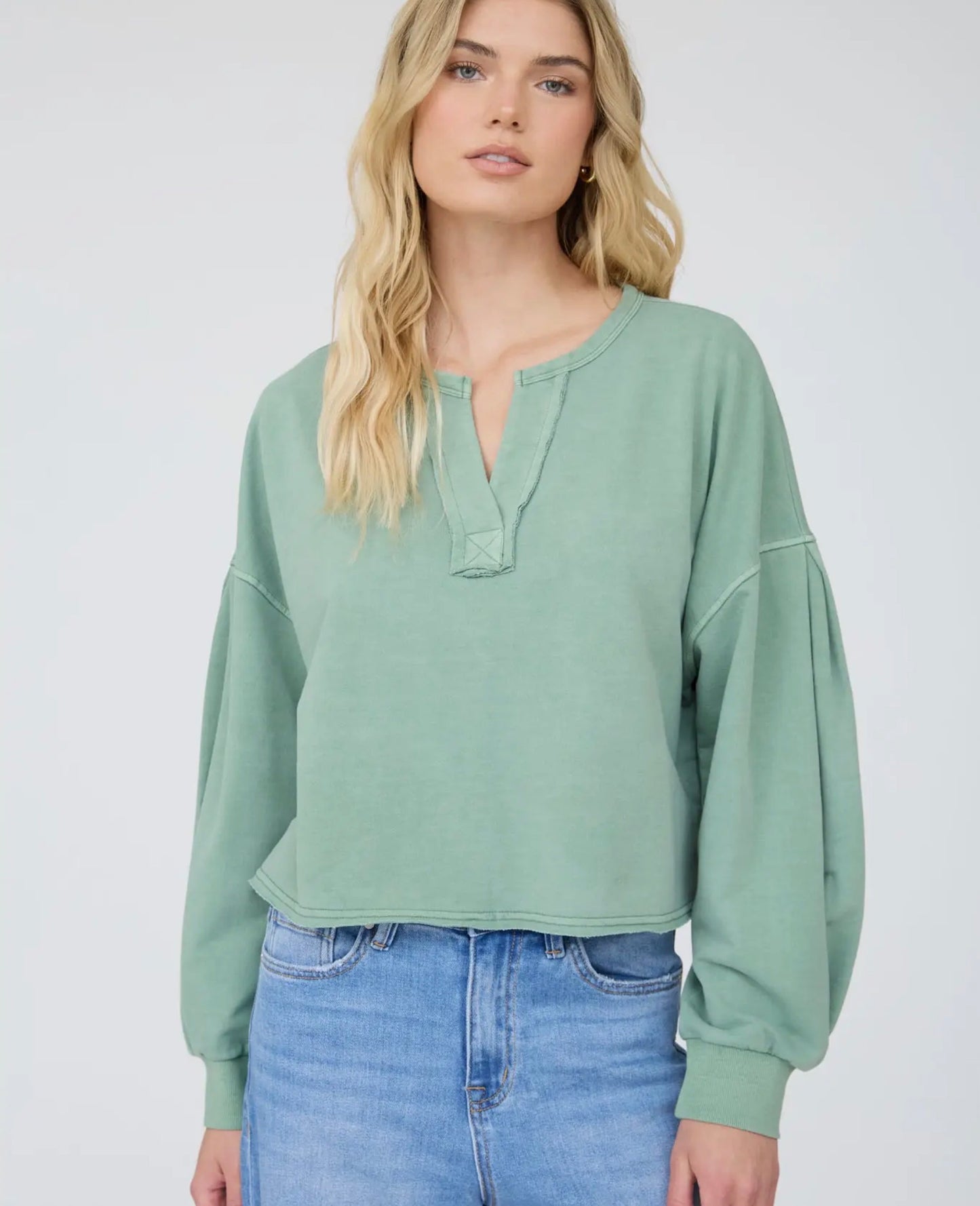 Notch Neck Cropped Long Sleeve