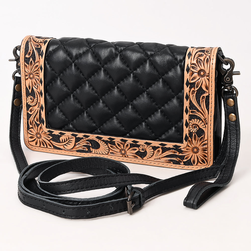 Handcrafted Western Leather Organizer Bag Floral Tooled Panel