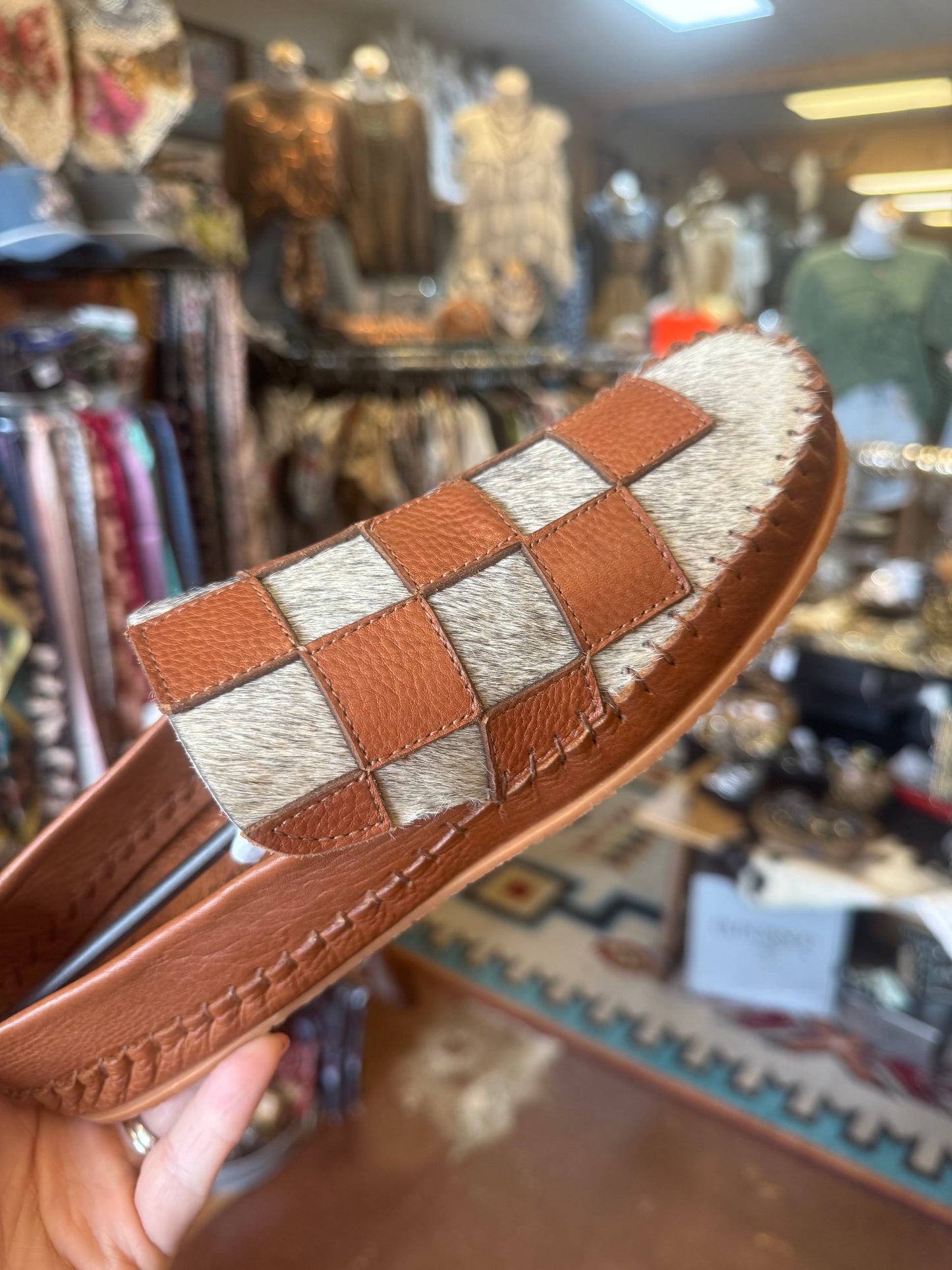 Hair On Hide Checkered Western Loafers / Moccasins