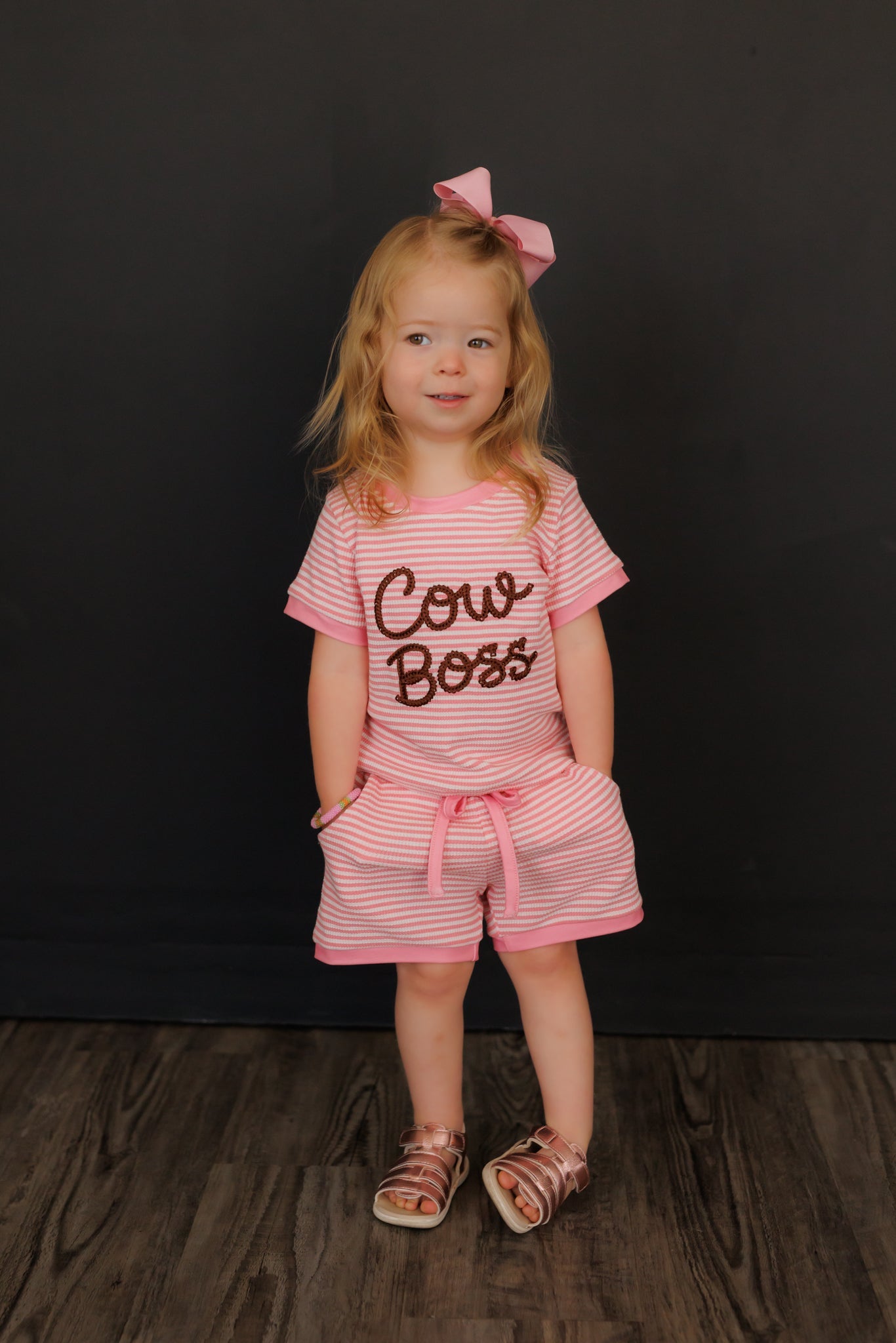 Pink Stripe Cow Boss Short Set