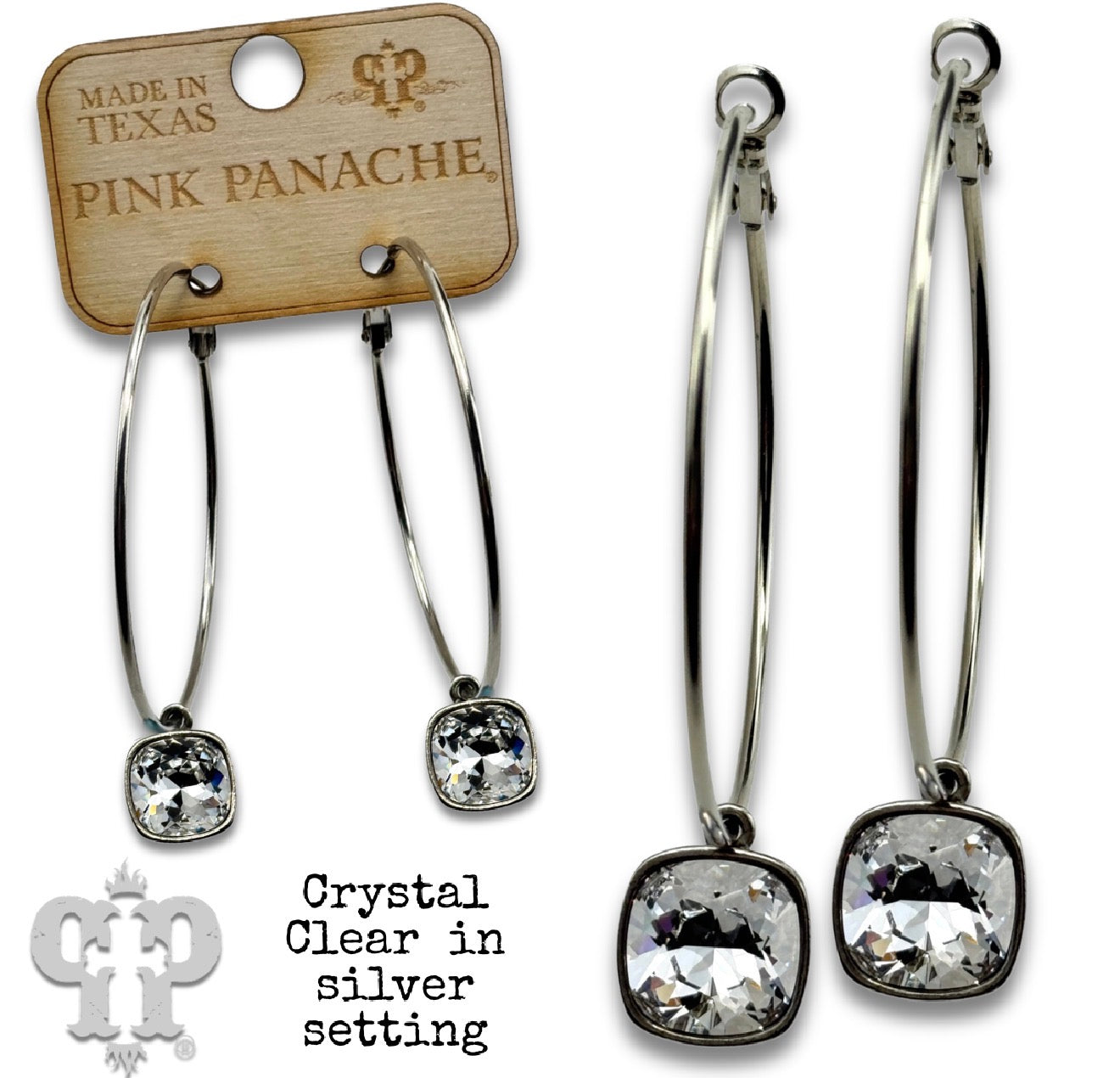 Austrian Square Crystal Hoop Earring, 12mm