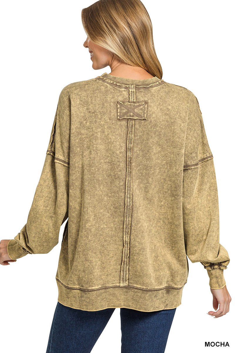 TERRY ACID WASH RAW
EDGE FRONT POCKET
PULLOVER