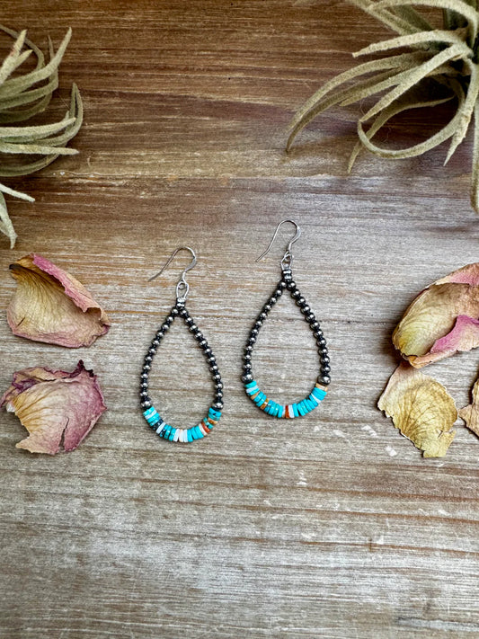 Sterling Silver Pearl & Colorful
Heishi Drop Earrings