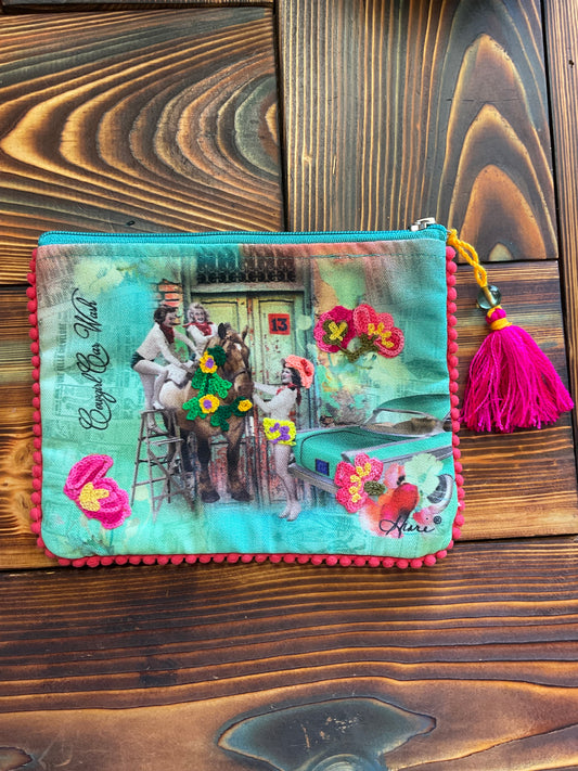 Aztec Teal And Pink Embroidered Cowgirl Pouch