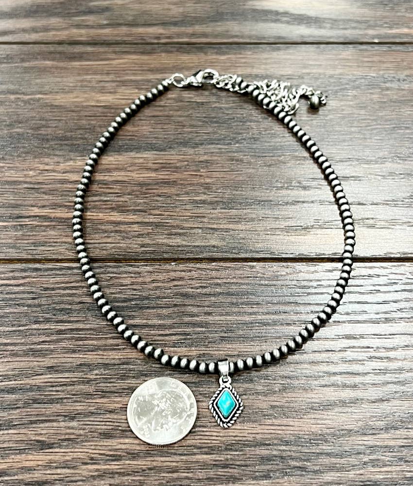 15" Western Diamond Turquoise Necklace