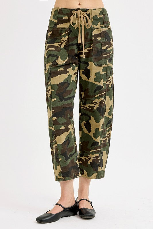 Mid Rise Fit Barrel Slung Camo Pants