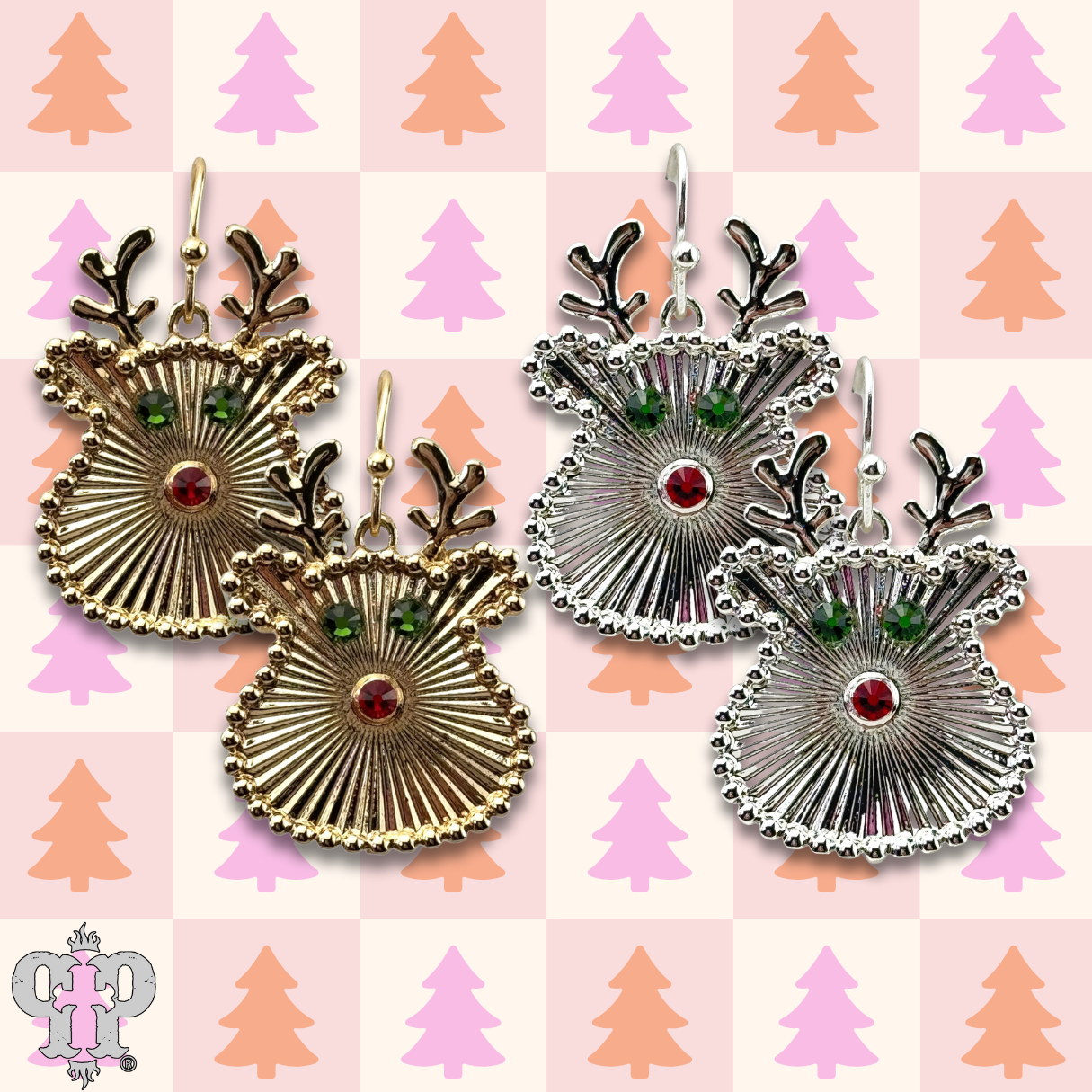 Reindeer face earring with Austrian crystals