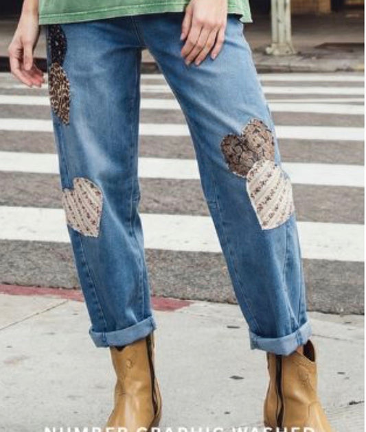 Heart Patched Mineral Washed Jean
