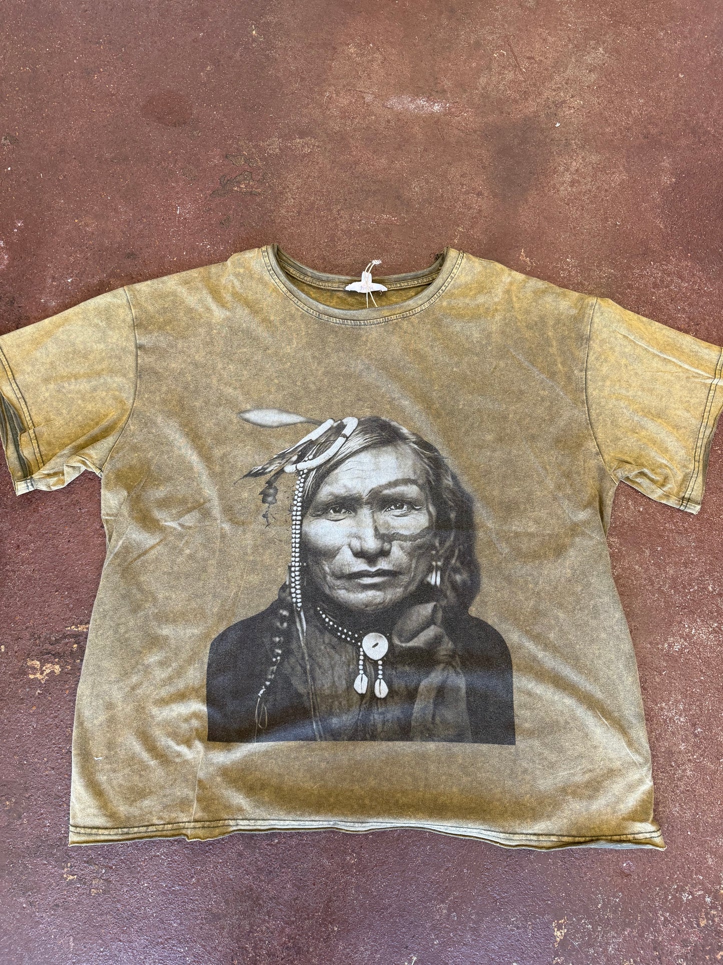 Indian print olive wash short sleeve T-shirt