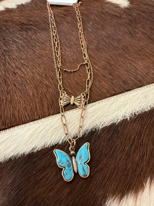 Copper Turquoise Butterfly Necklace