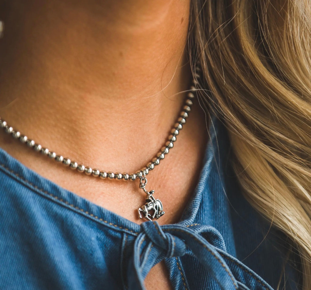 16" 18K Gold Plated Burnished Necklace with Bucking Horse