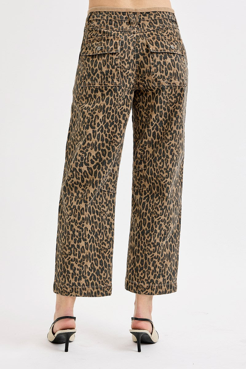Risen Leopard Mid Rise Crop Pants