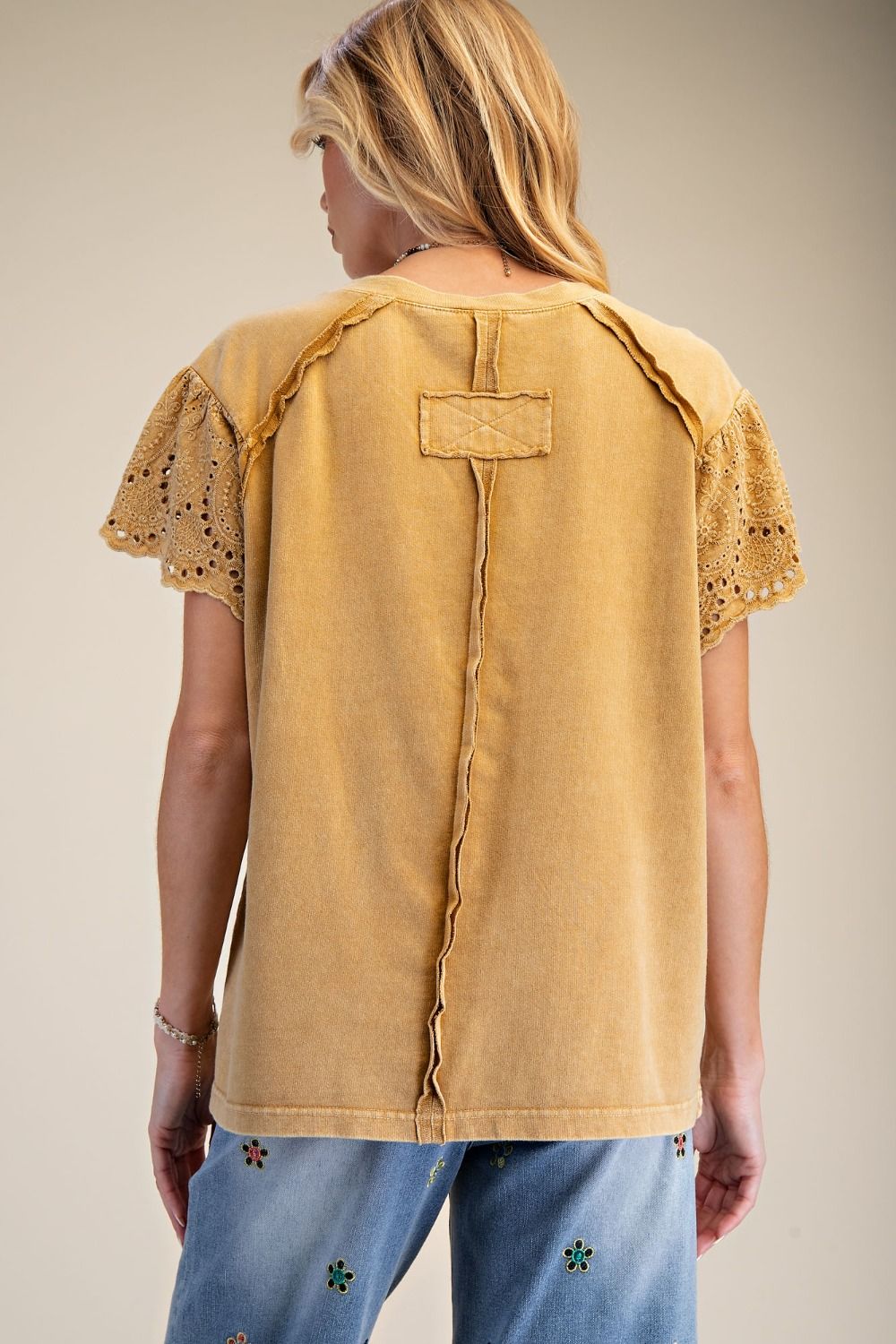 CROCHET PATCH FRONT WASHED TERRY TOP
