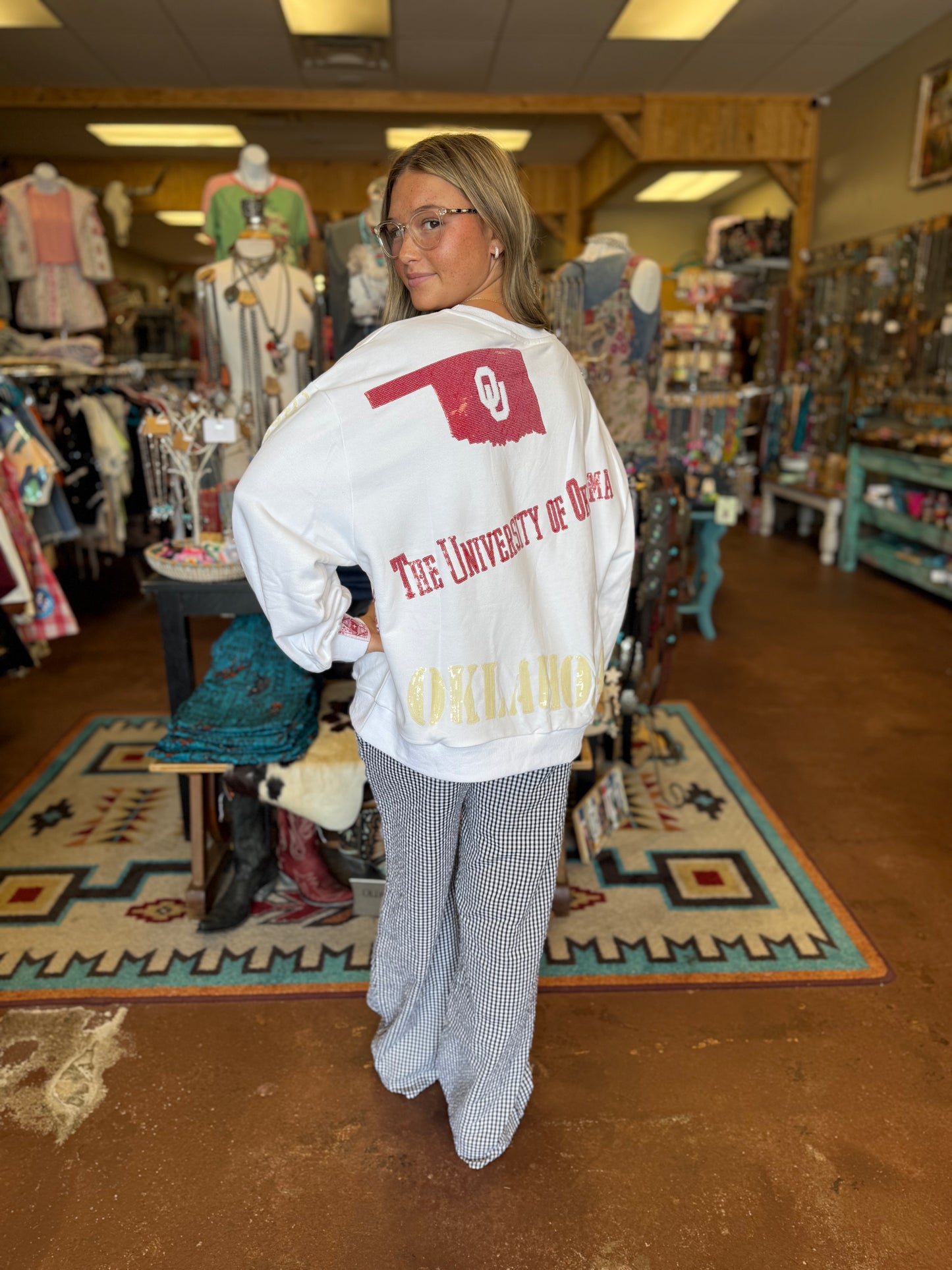 Licensed Oklahoma Big Icons Scattered Sweatshirt - Queen Of Sparkles