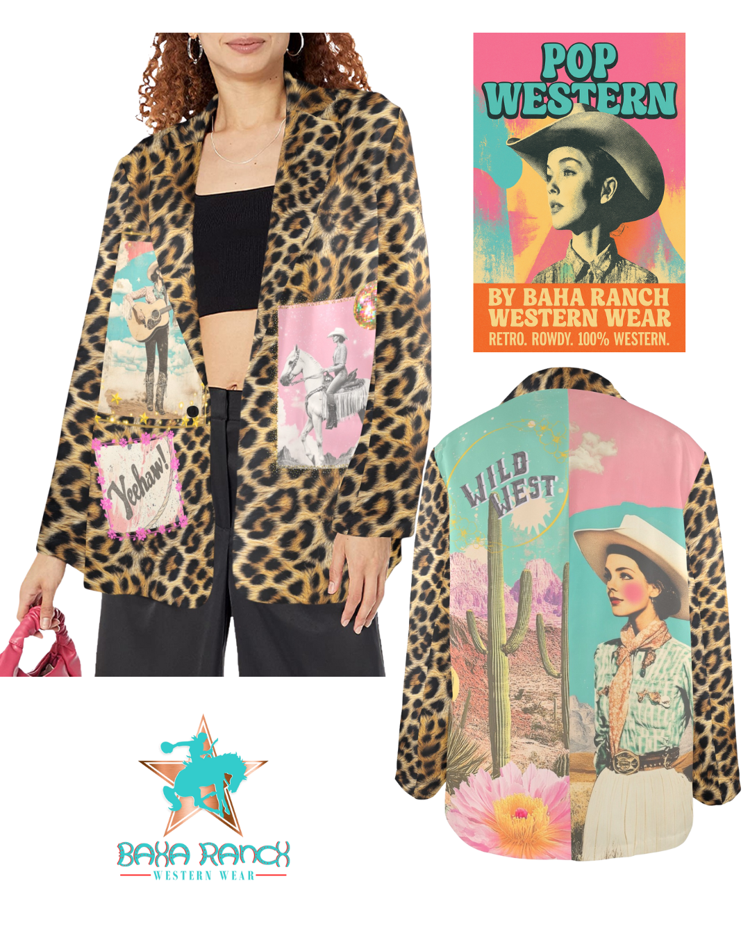 Retro Pop Western Wild West Leopard Blazer