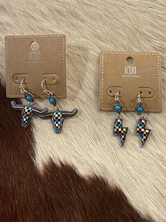 Rainbow Check Earrings
