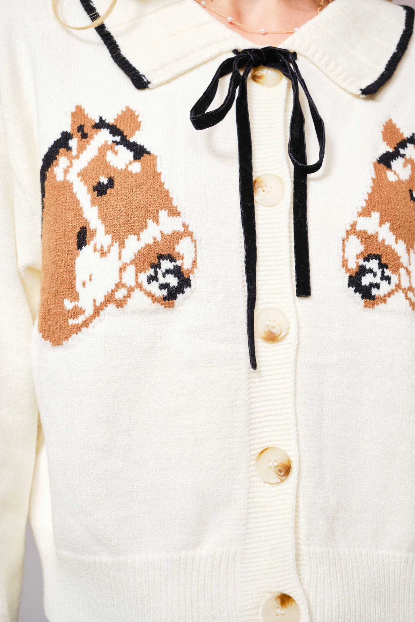 Horse Face Bow Tie Knit Cardigan