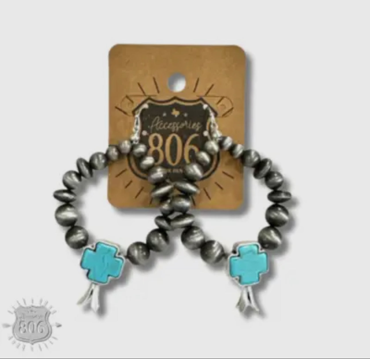 Burnished Silver and Stone Cross Earring