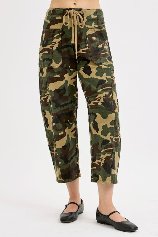 Mid Rise Fit Barrel Slung Camo Pants