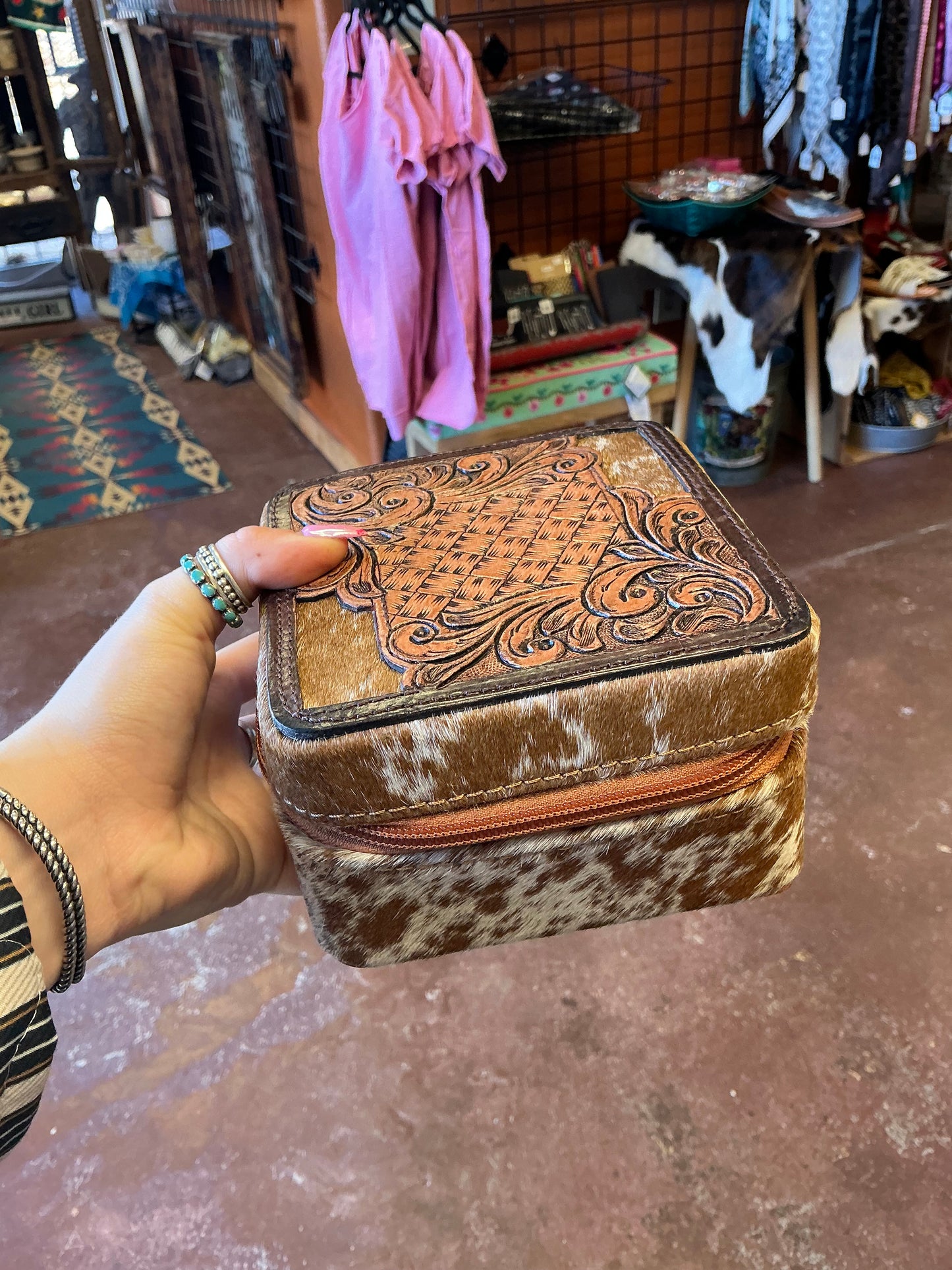 Cowhide Square Jewelry Box