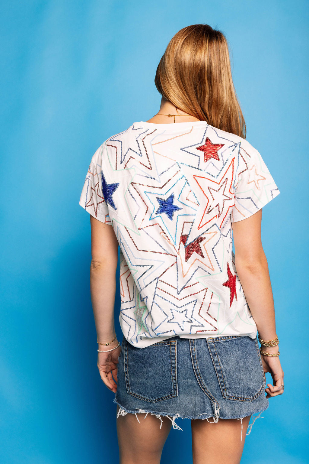 Queen Of Sparkles White, Red & Blue Groovy Star Tee