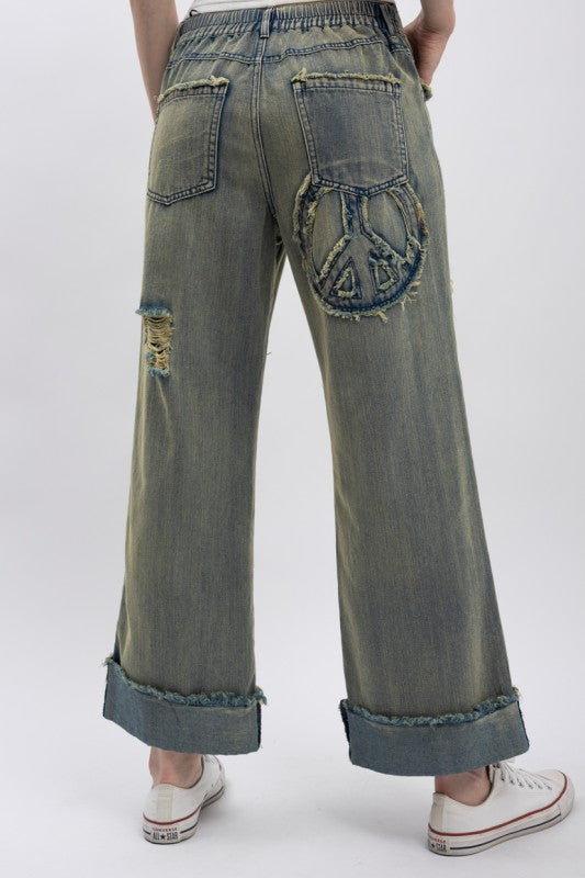 Peace Patch Distressed Denim Pants