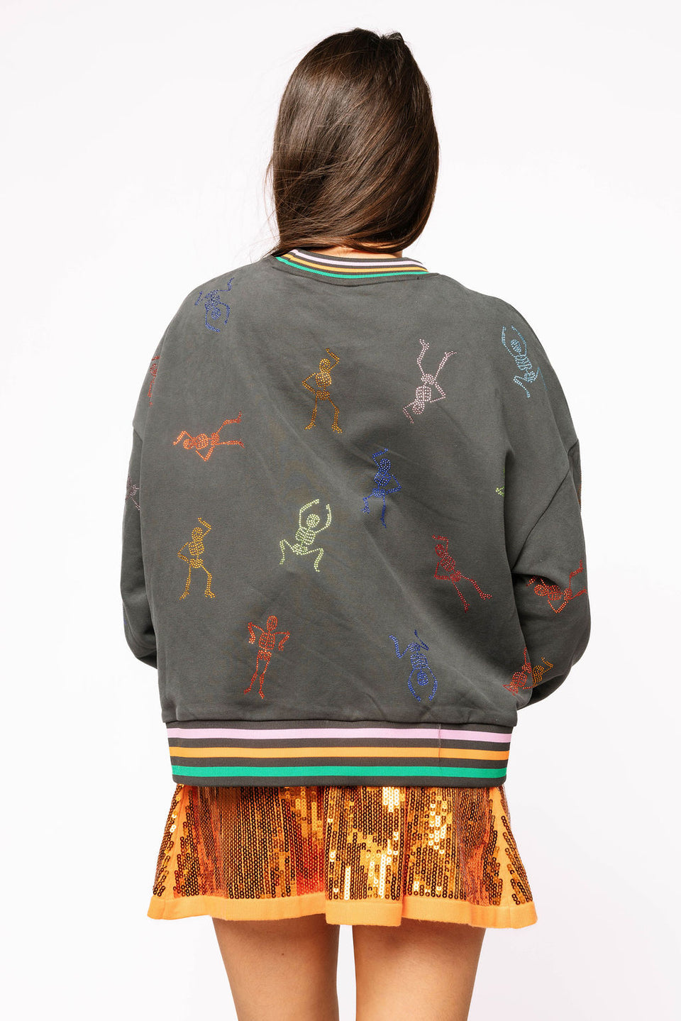 Queen Of Sparkles Charcoal Multi Skeleton Striped
Trim Sweatshirt OR Sweatpant