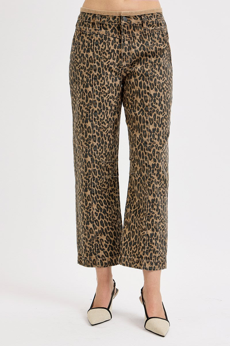 Risen Leopard Mid Rise Crop Pants