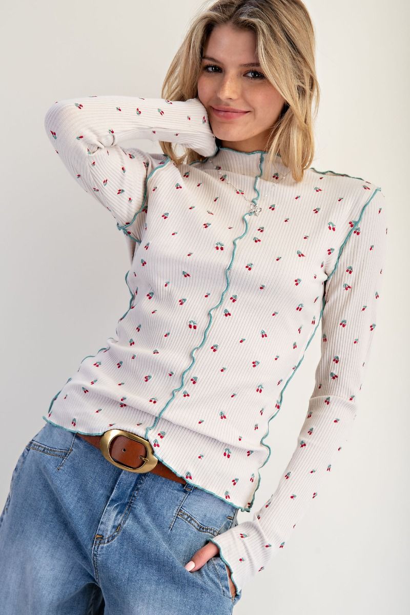 Cherry Embroidered Thermal Top