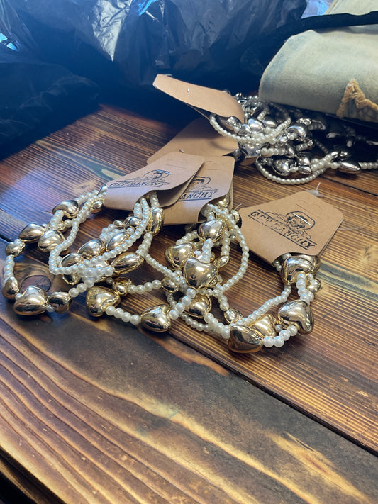 Pearl and Heart Stack Bracelet