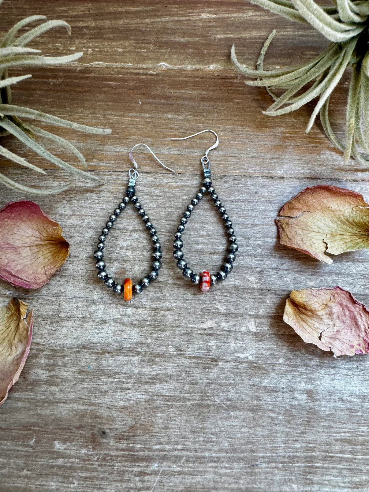 Teardrop Earrings - Sterling Silver with Spiny Oyster Center