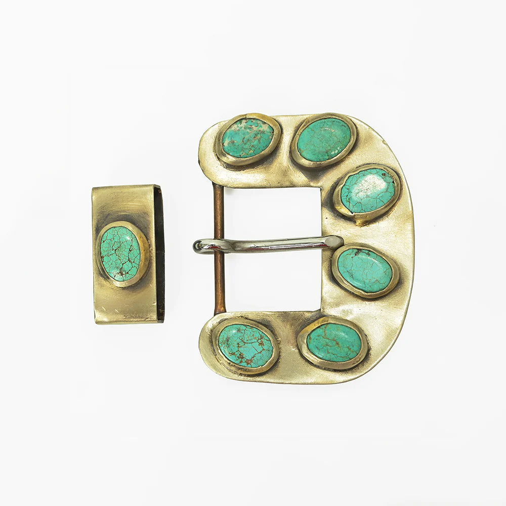 Metal Horseshoe Stone Belt Buckle Set