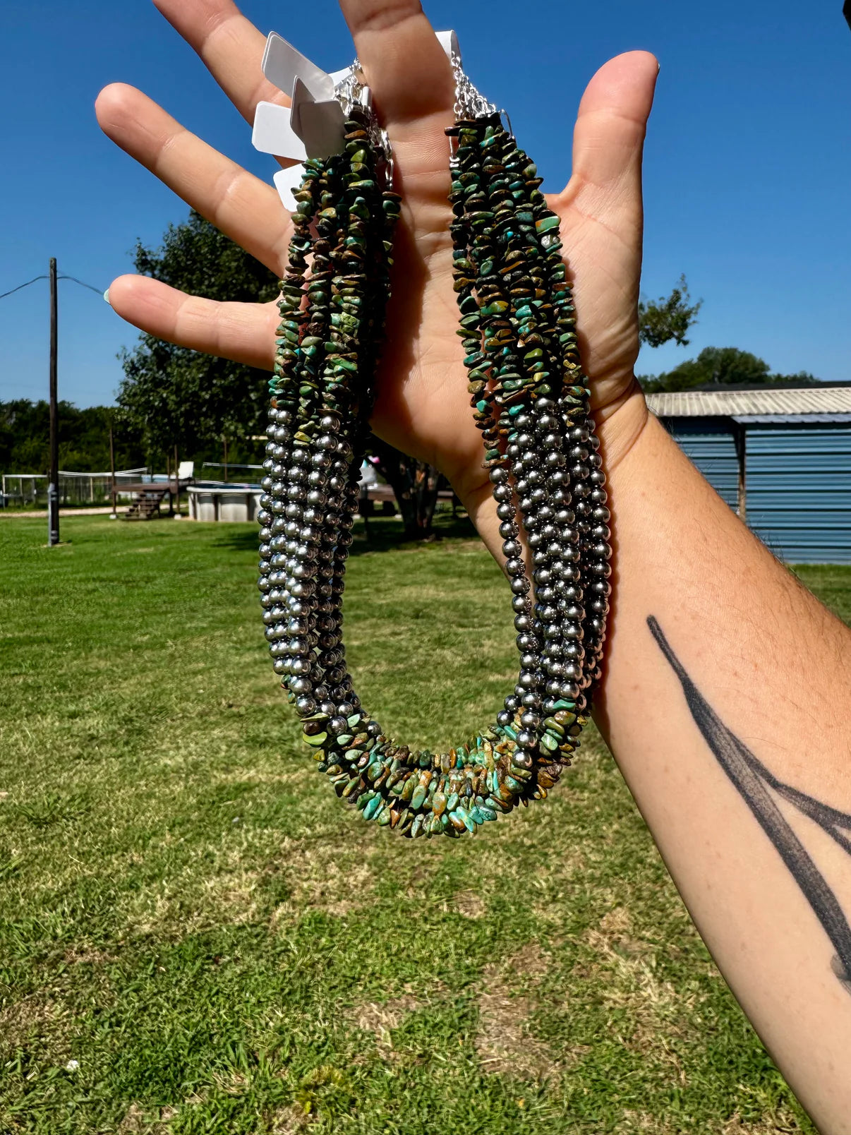 Sterling Silver Pearl & Turquoise
Necklace - 16" + Extender